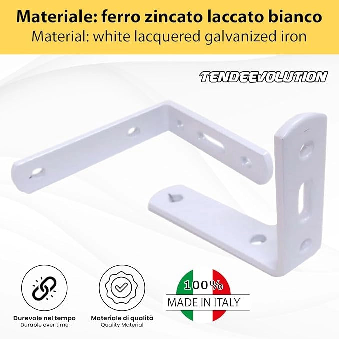 Staffa Angolare Acciaio Pesante Laccato Bianco, 6cm, ad L, Versatile per Mensole, Tende, Scaffali - Design senza Saetta