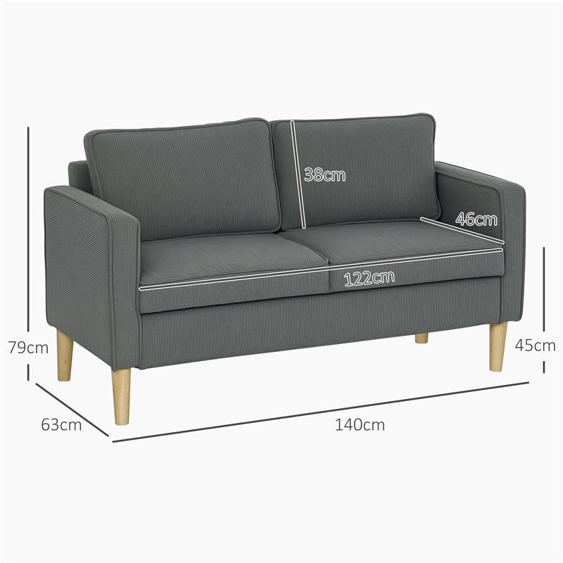 DIVANO 2 POSTI CON SPAZIO CONTENITORE E 2 CUSCINI IN TESSUTO EFFETTO VELLUTO E LEGNO 140X63X79 CM GRIGIO