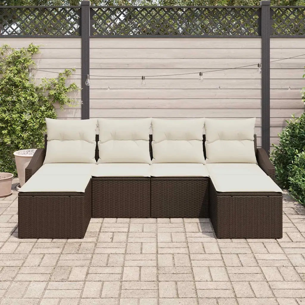 Set di divani con cuscino 6 pcs Marrone polyrattan