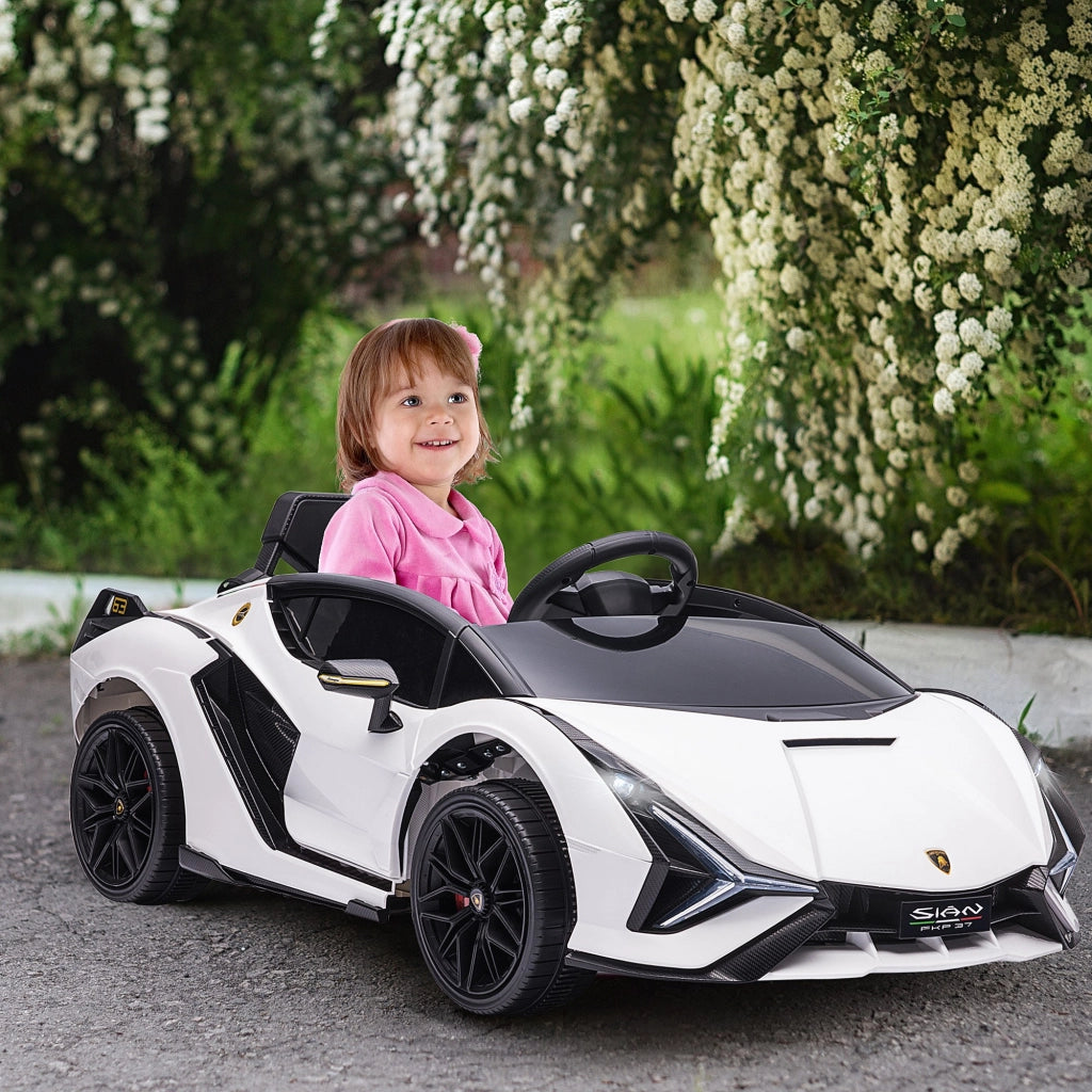Auto elettrica per bambini 3-5 anni Lamborghini 12V ¨C zephmum ¨C Bianco