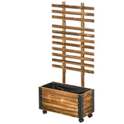 FIORIERA CON TRALICCIO PER RAMPICANTI E ROTELLE, IN LEGNO DI ABETE, 65X31X147 CM, MARRONE