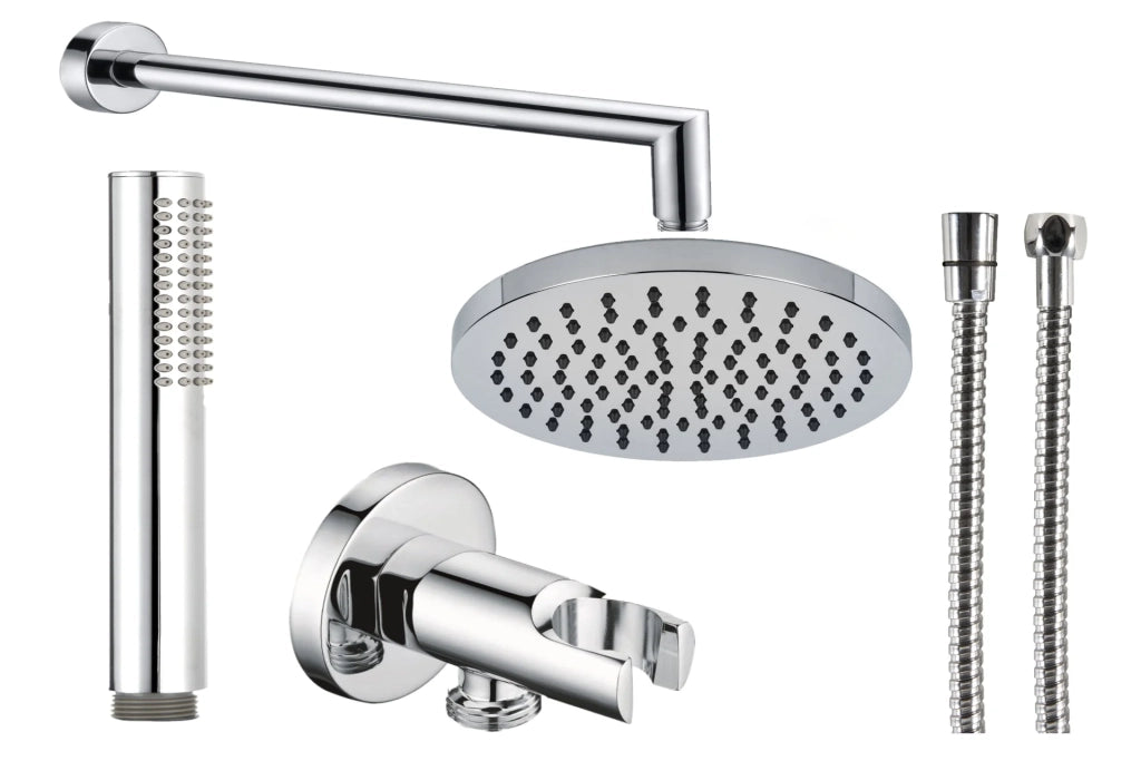 Kit doccia rotondo con soffione e braccio cromato diam. 20