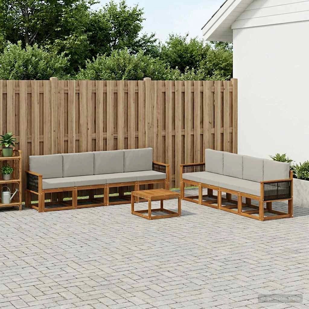 Set di divani da esterno 9 pz Naturale e Grigio Chiaro 3385092