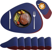 Set di 6 placemats in pelle lavabile - resistente al calore - antiscivolo - blu reale e rosso