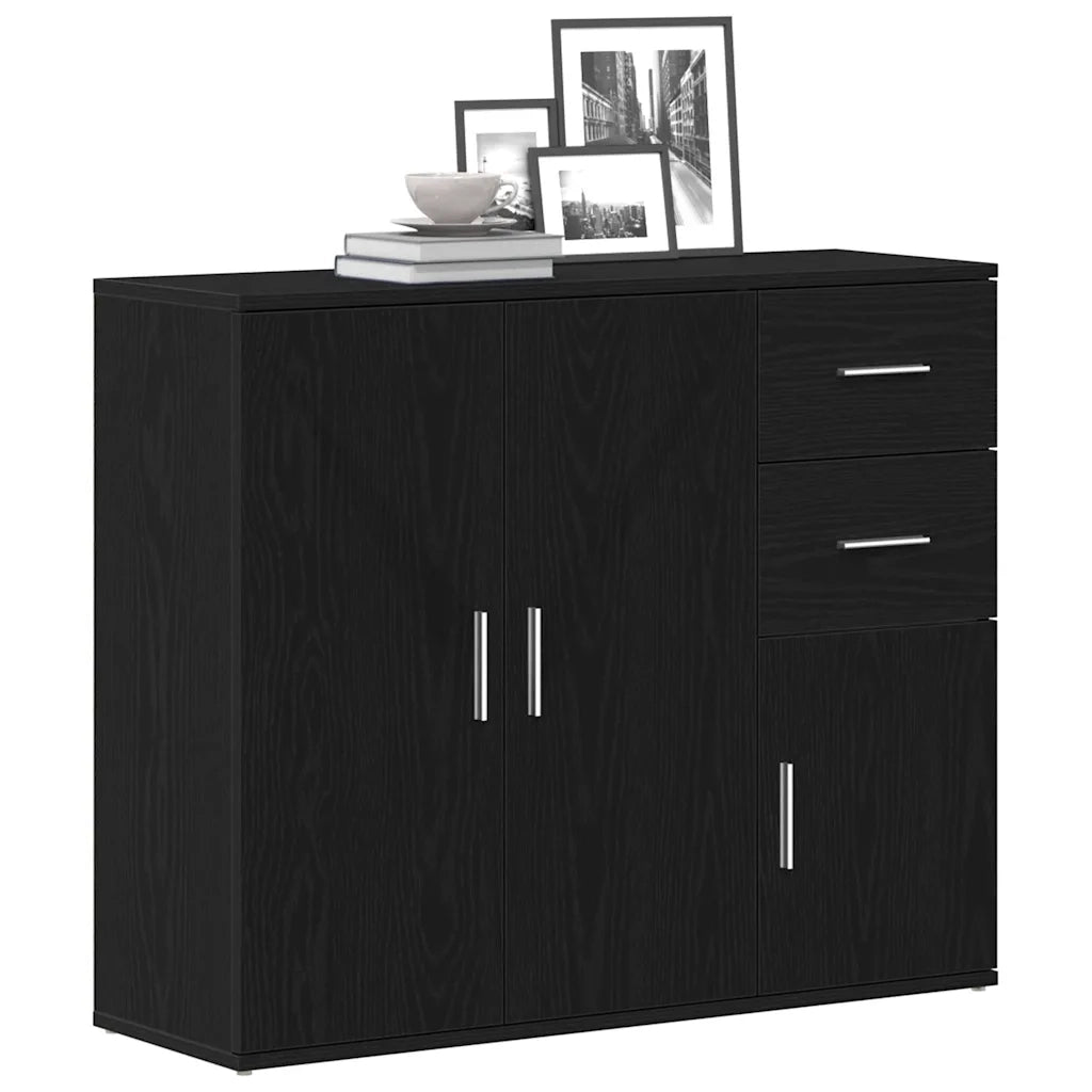 Credenza Rovere Nero 91x29,5x75 cm Legno Massello di Argilla 862003