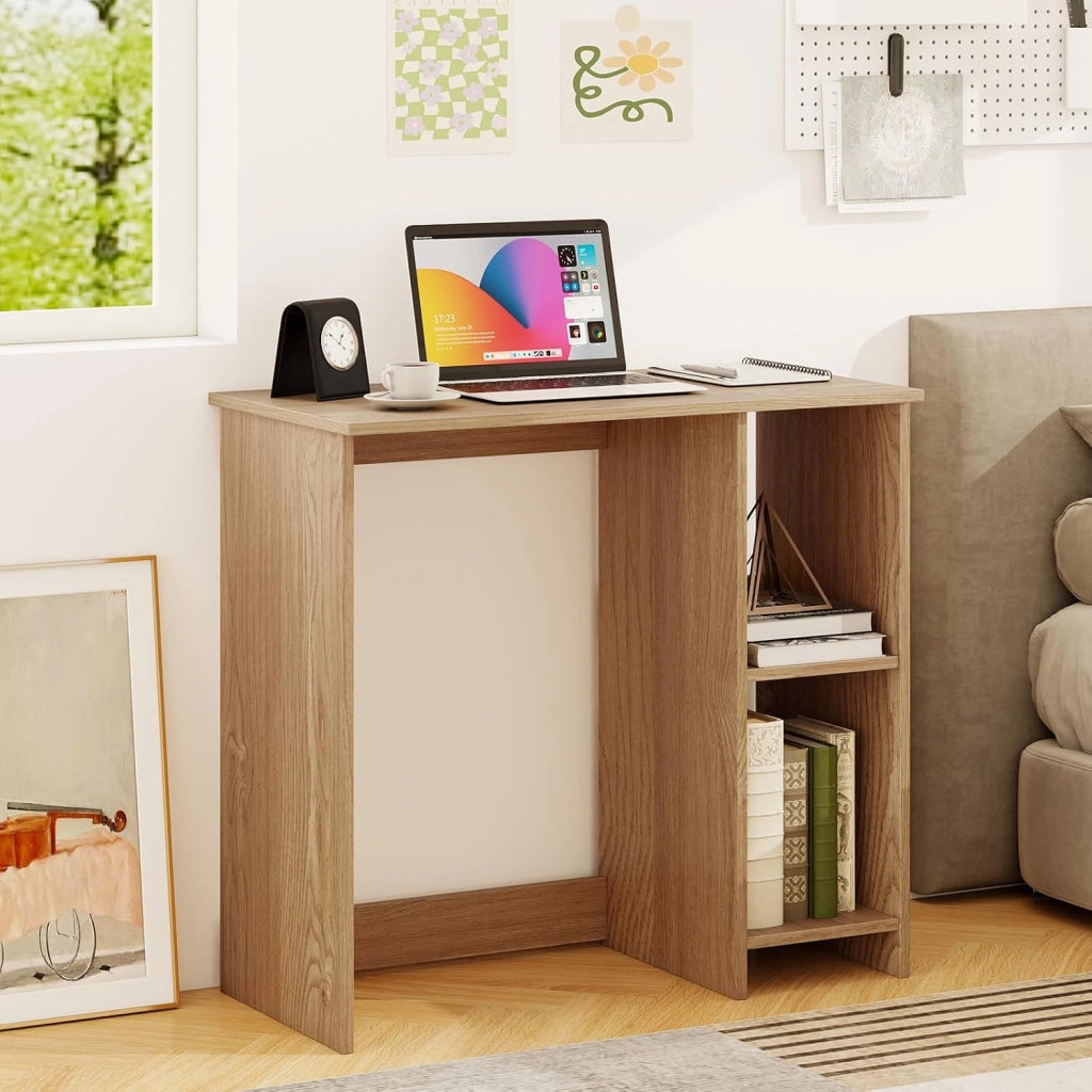 Scrivania per Computer in Legno con 2 Ripiani per Ambienti Piccoli, Scrivania Moderna e Salvaspazio da Casa e Ufficio, 80 x 40 x 74 cm (Naturale)