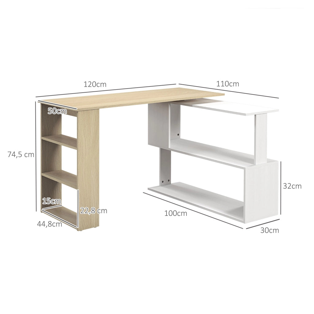 Scrivania Angolare con Libreria ¨C Zephmum ¨C Legno Rovere e Bianco 120x110x74,5 cm