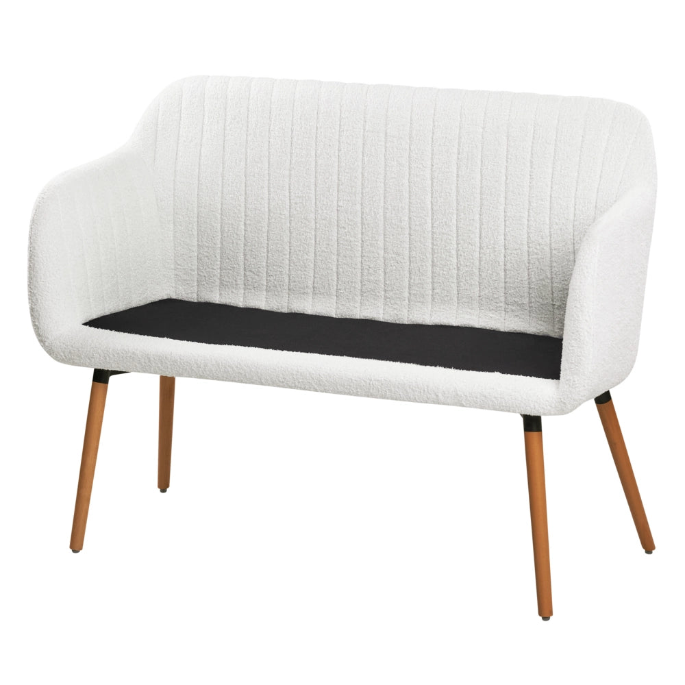 Divano 2 Posti in tessuto bianco sporco con Gambe in Legno Struttura in metallo Gambe in legno chiaro Panca