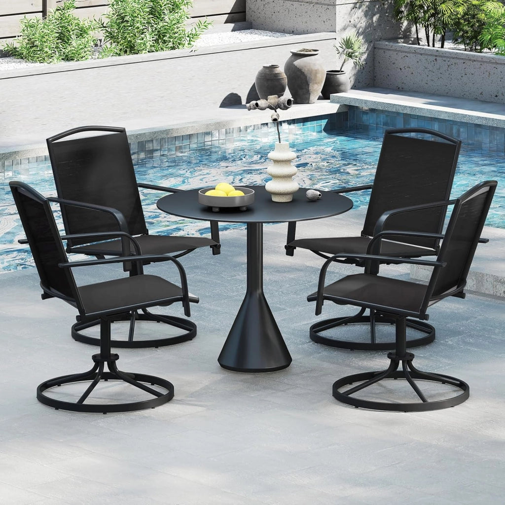 Set di 2 Sedie da Patio Girevoli, Poltrone a Dondolo in Rete a 360° con Schienale Alto e Base Rotonda in Metallo, Sedia a Dondolo Robuste per Giardino Balcone, Portata 150 kg (Nero)