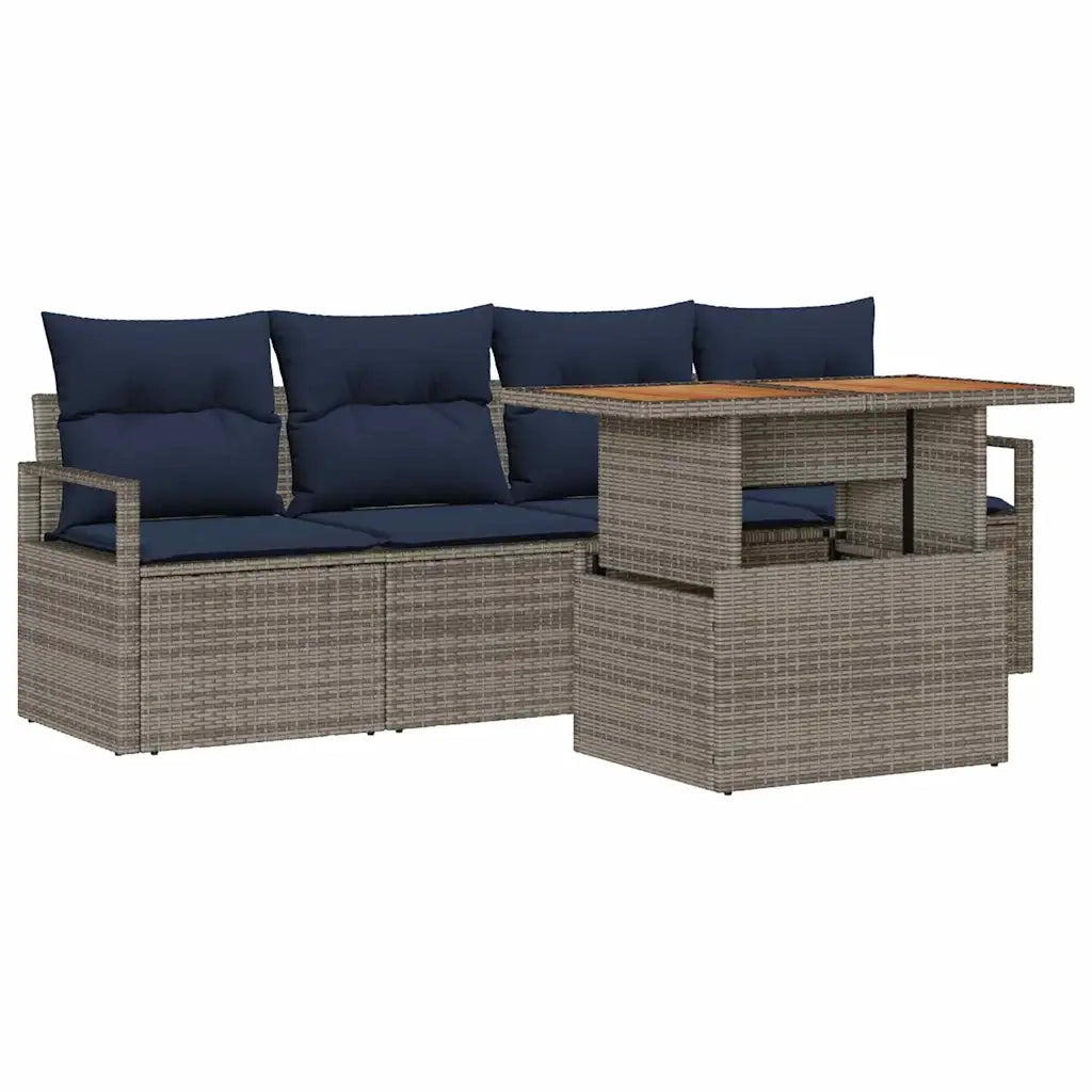 Set Divano da Giardino con cuscino 5 pcs grigio e blu navy