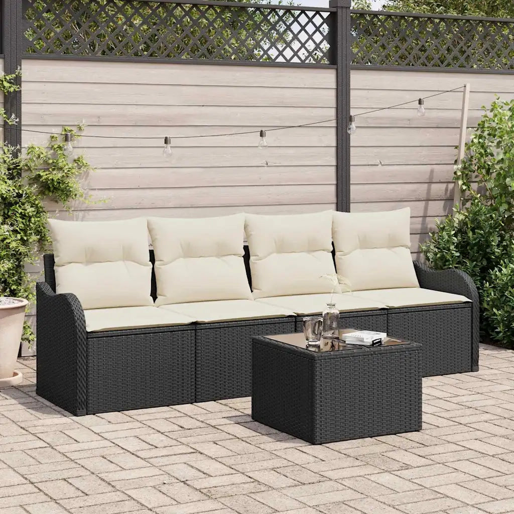 Set Divano da Giardino 5 pz | Set Salotto da Giardino Nero e Crema polyrattan
