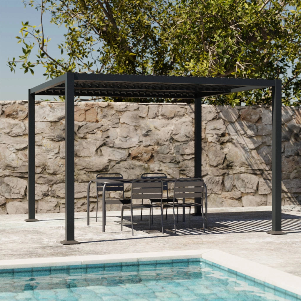 Pergola bioclimatica 3x3m in alluminio e acciaio, lamelle orientabili,