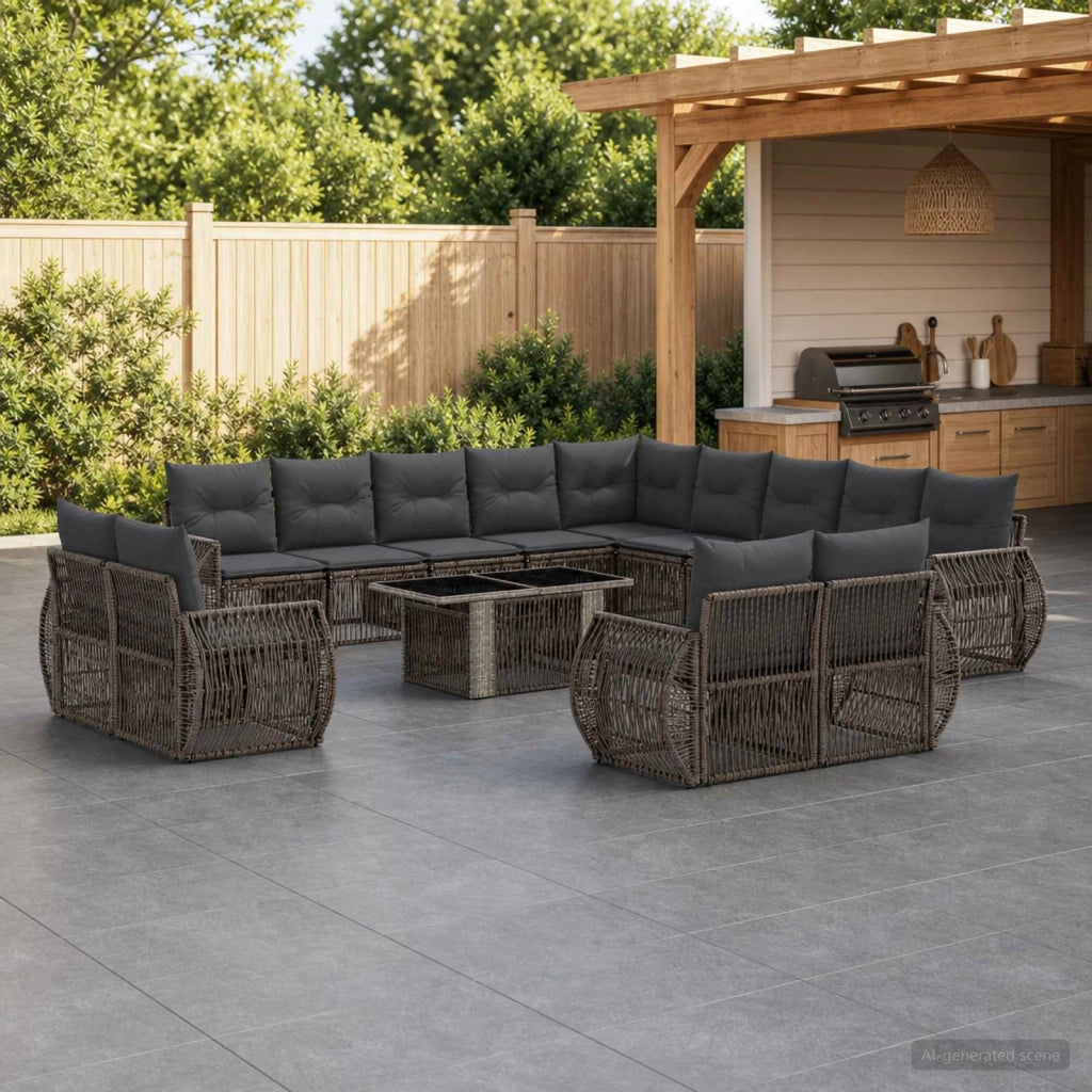 Set Divano da Giardino 14 pz Grigio e Grigio Scuro polyrattan 3437030