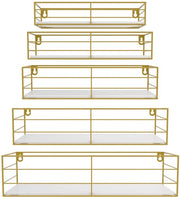 Set di 5 pannelli per parete, pannelli galleggianti con stecchi metallici dorati e tavola di legno bianco, pannelli per parete moderni per cucina, bagno, camera da letto, soggiorno e ufficio (rettangolare)