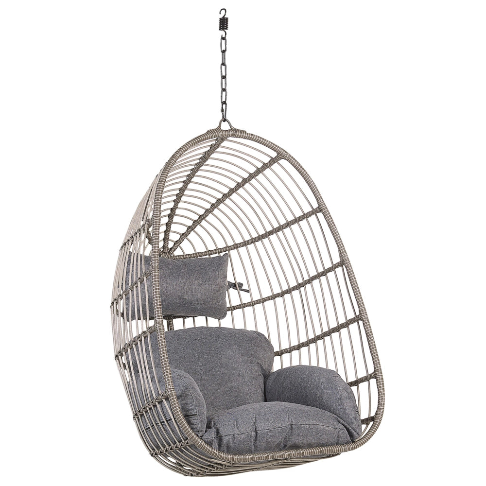 Sedia sospesa poltrona pensile con struttura in metallo rattan grigio per interni ed esterni a forma di uovo Boho