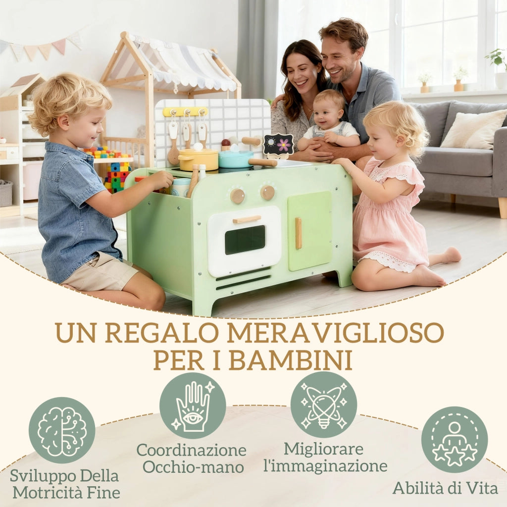 Cucina Giocattolo in Legno per Bambini ¨C zephmum ¨C Verde con 15 Accessori