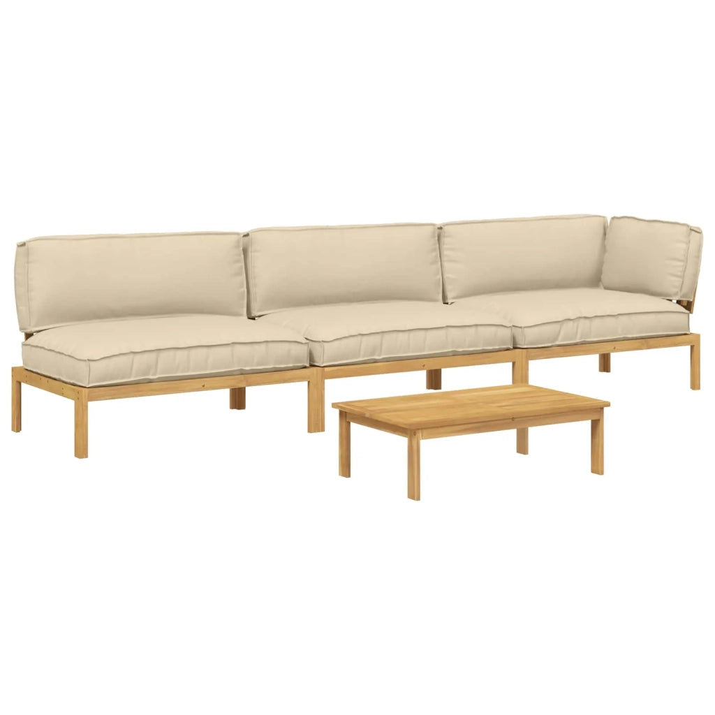 Set di divani con cuscino 4 pcs Beige Legno di Acacia Massello 3418317