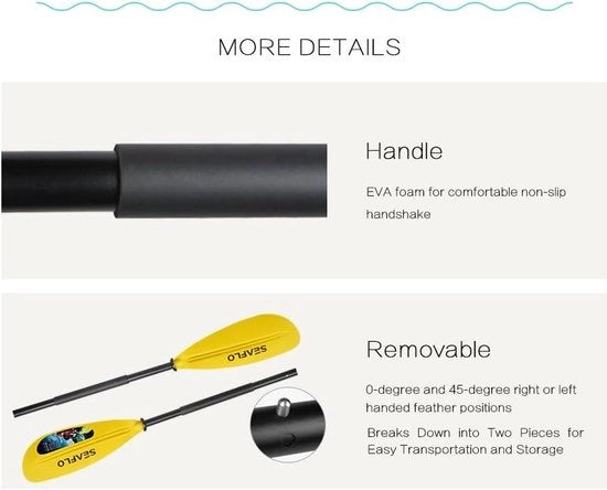 Paddle per Kayak 220cm Giallo-Verde-Nero (Verde) con impugnatura regolabile