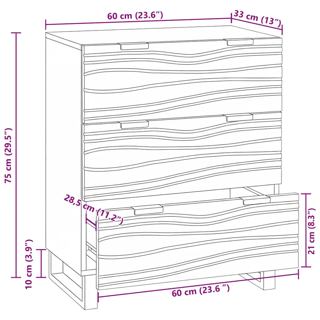 vidaXL Credenza Bianco 60 x 33.5 x 75 cm Legno massello di mango