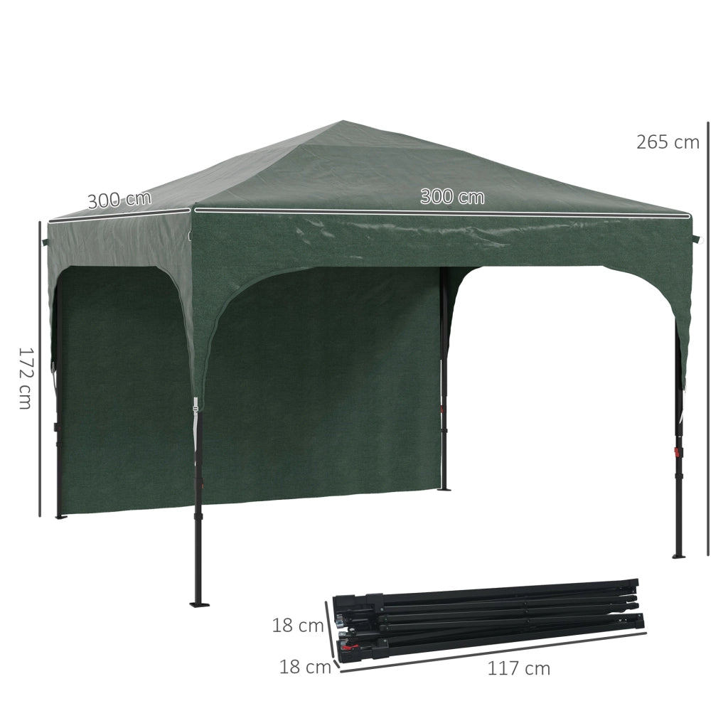 Gazebo da Giardino 3x3 m con Parete Laterale Impermeabile ¨C Minimal ¨C Verde