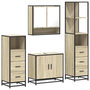 Set Mobili da Bagno | Armadio da bagno 4 pz Rovere Sonoma in Legno Multistrato