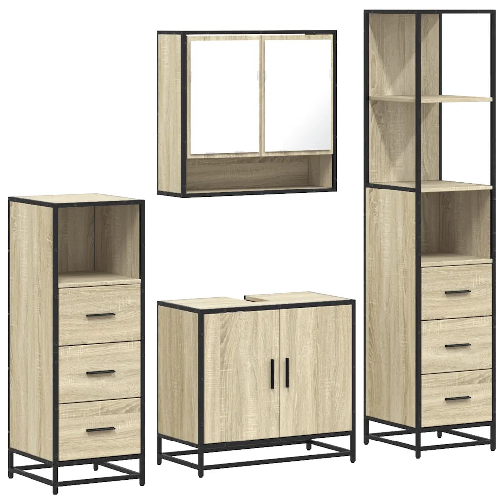 Set Mobili da Bagno | Armadio da bagno 4 pz Rovere Sonoma in Legno Multistrato