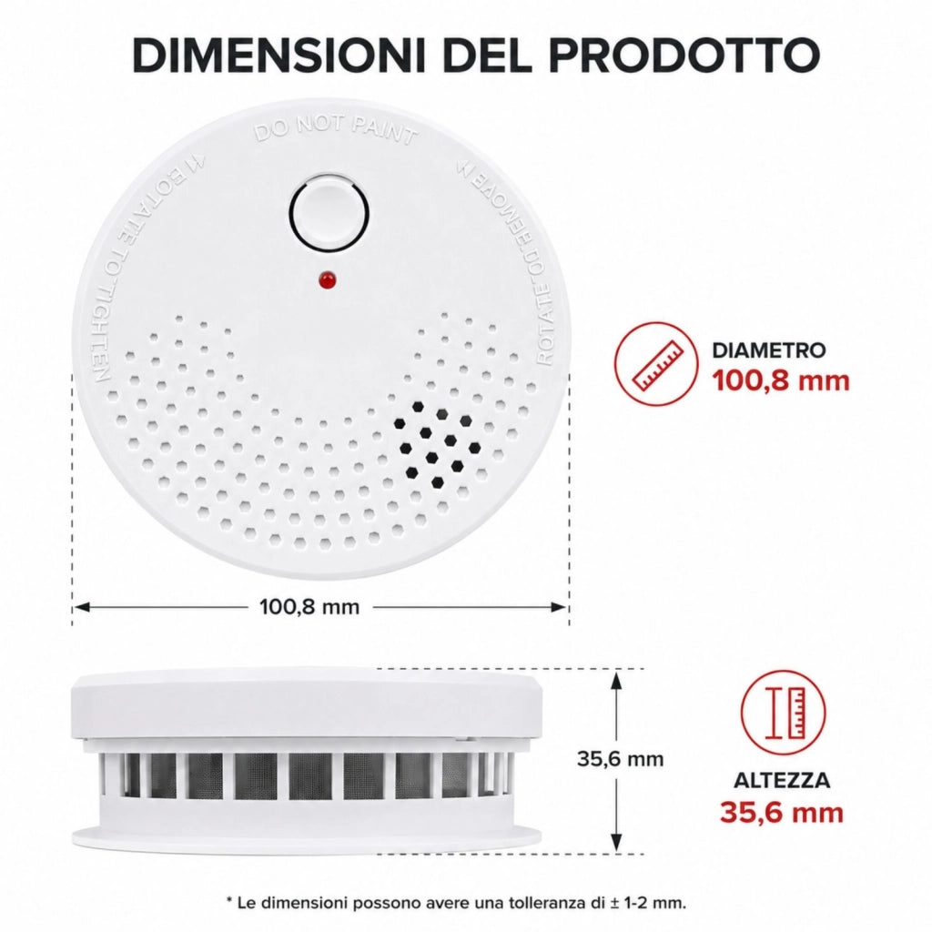 Rilevatore di Fumo Fotoelettrico TSS912A, Allarme 85 dB, Batteria 9V