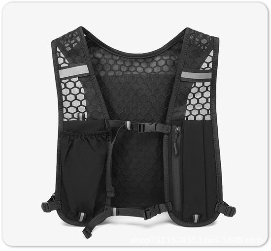 Vestone da corsa ultraleggero - unisex - zaino da corsa riflettente - con tasche e tasca per bottiglia - adatto per corsa, maratona e bicicletta (Nero)