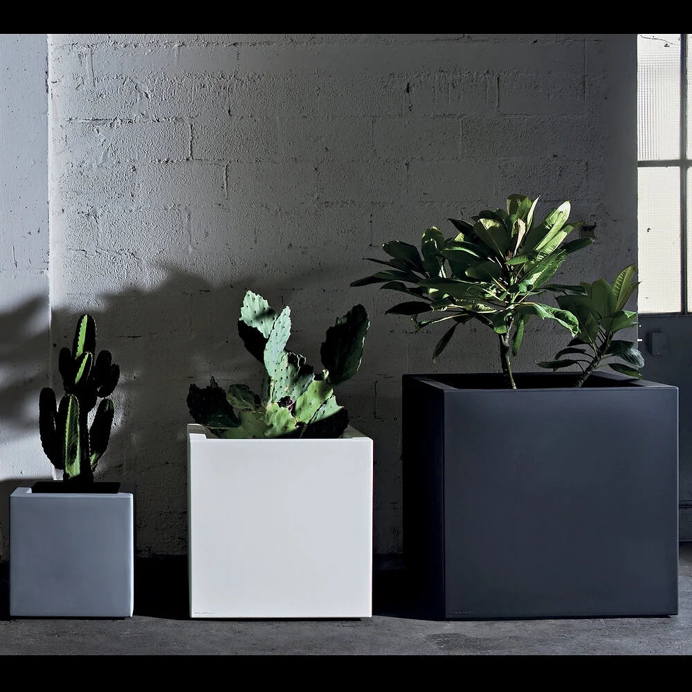 Vaso quadrato Cubo Fenice in resina da 85cm Bianco