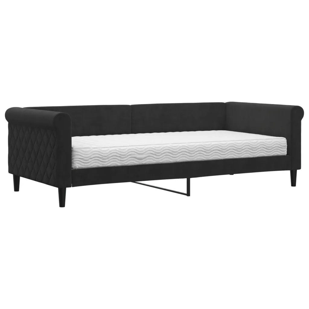 Divano Letto con Materasso-Sofa Letto-Daybed Nero 90x200 cm in Velluto 378222
