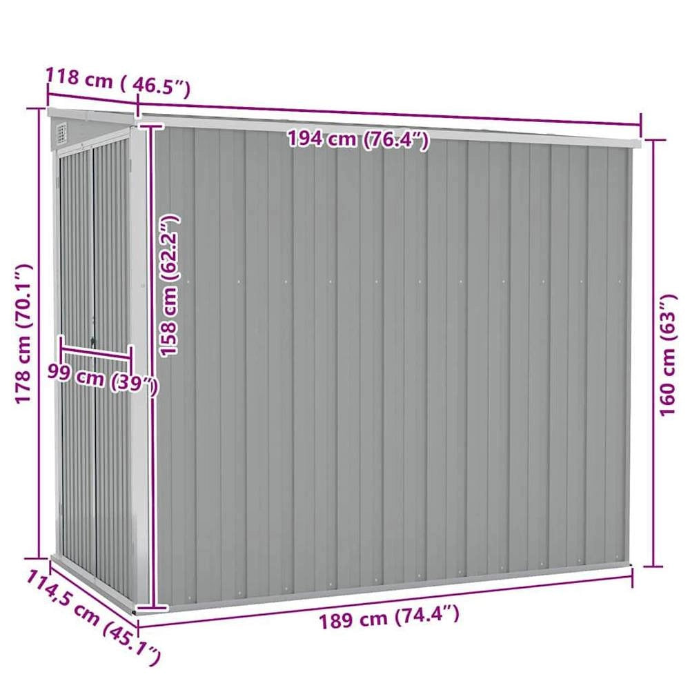 Garden Shed, Grey, 118x194x178 Cm, Galvanized Steel