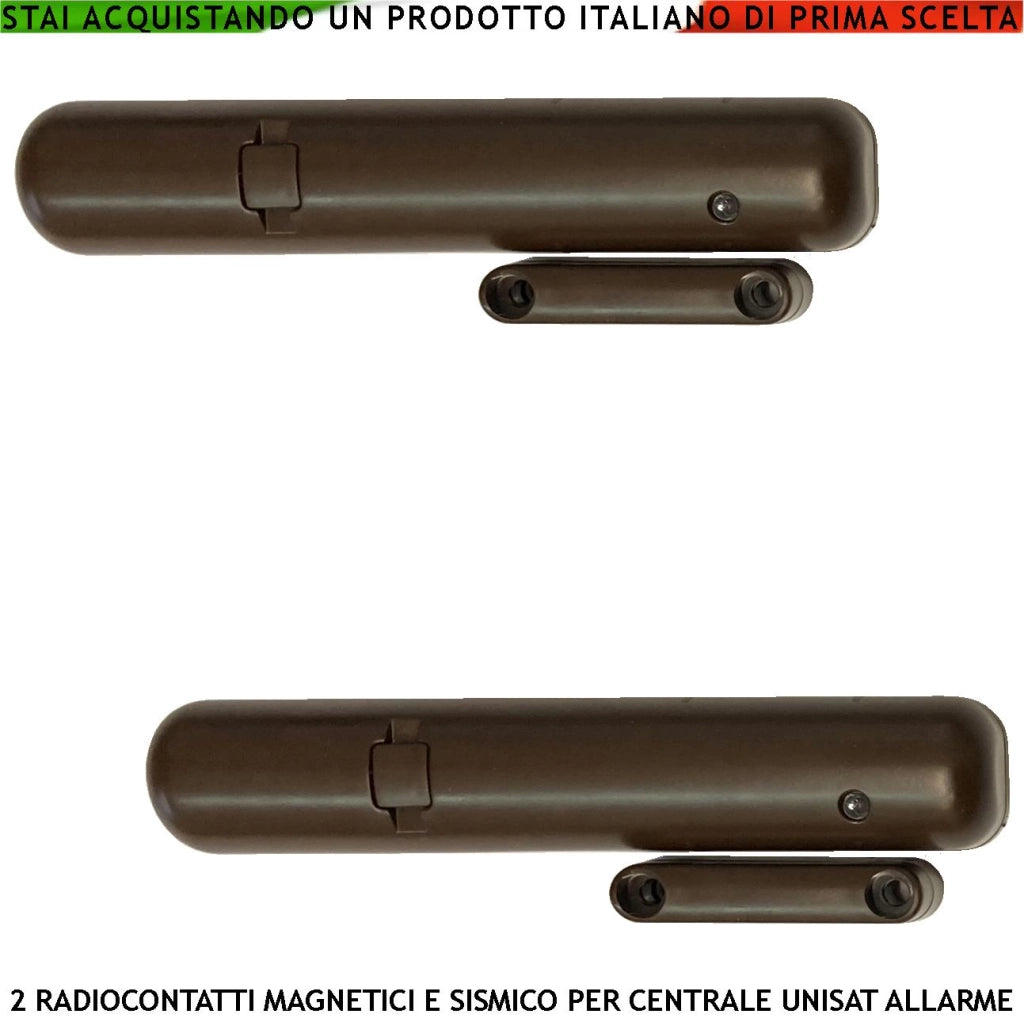 Sismico e Contatto Magnetico 2 Pezzi Radio 2 Ingressi per Sensori Remoti Contaimpulsi Sensibilità Regolabile Anche Tramite App Frequenza 868 MHz Codifica UNISAT2 Led Segnalazione Allarme Cover Marrone