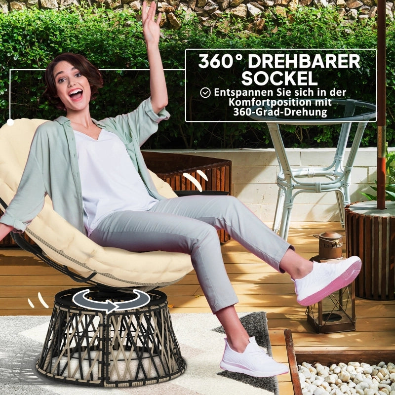 Poltrona papasan in rattan girevole a 360¡ã con cuscino per giardino e balcone beige