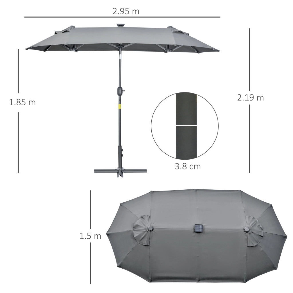 Ombrellone Doppio da Giardino 295x150x219 cm in Acciaio e Poliestere Grigio