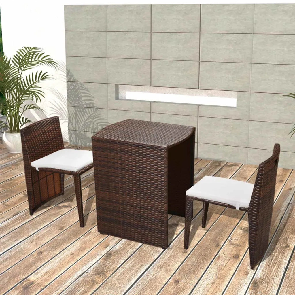 Set da Bistrot 3 pz | Set Salotto da Giardino con Cuscini in Polyrattan Marrone