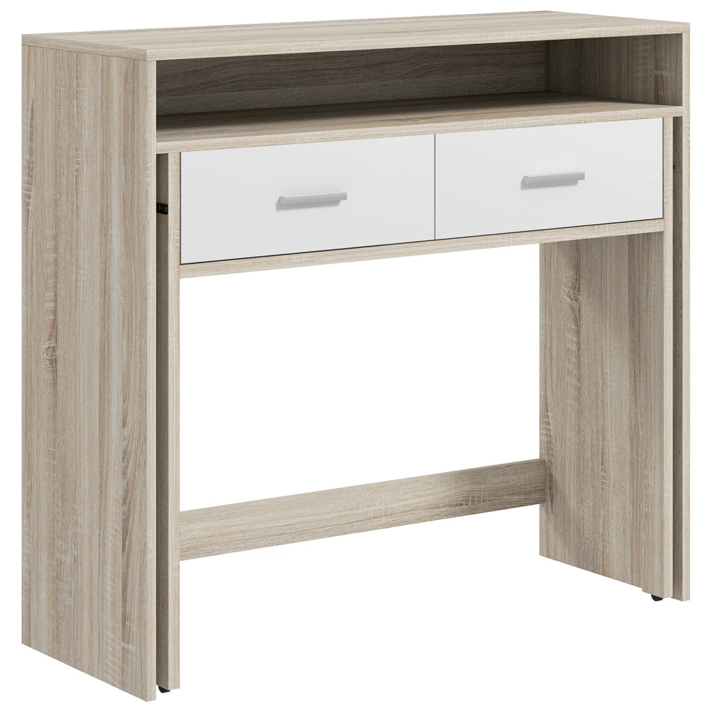 Tavolo console con piano scorrevole e 2 cassetti ¨C Zephmum ¨C 95x35x87 cm, effetto quercia