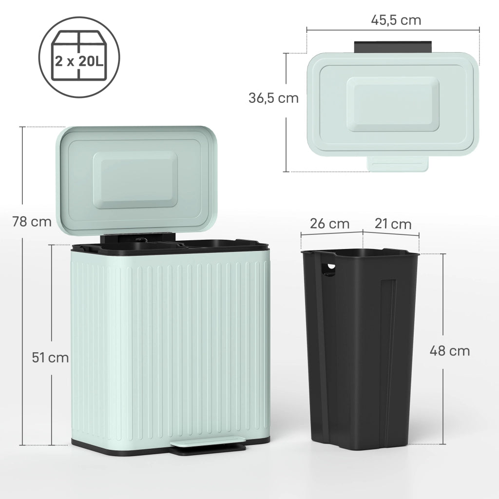 Cestino per la Raccolta Differenziata 2x20L ¨C Zephmum ¨C Verde Metallizzato