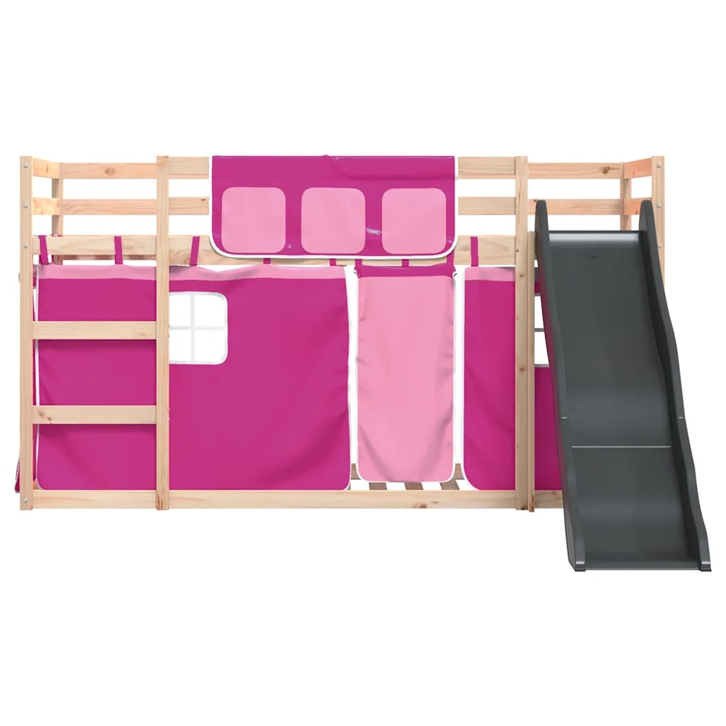 Letto singolo | Letto per adulti | Letto a Castello con Scivolo e Tende Rosa 80x200 cm