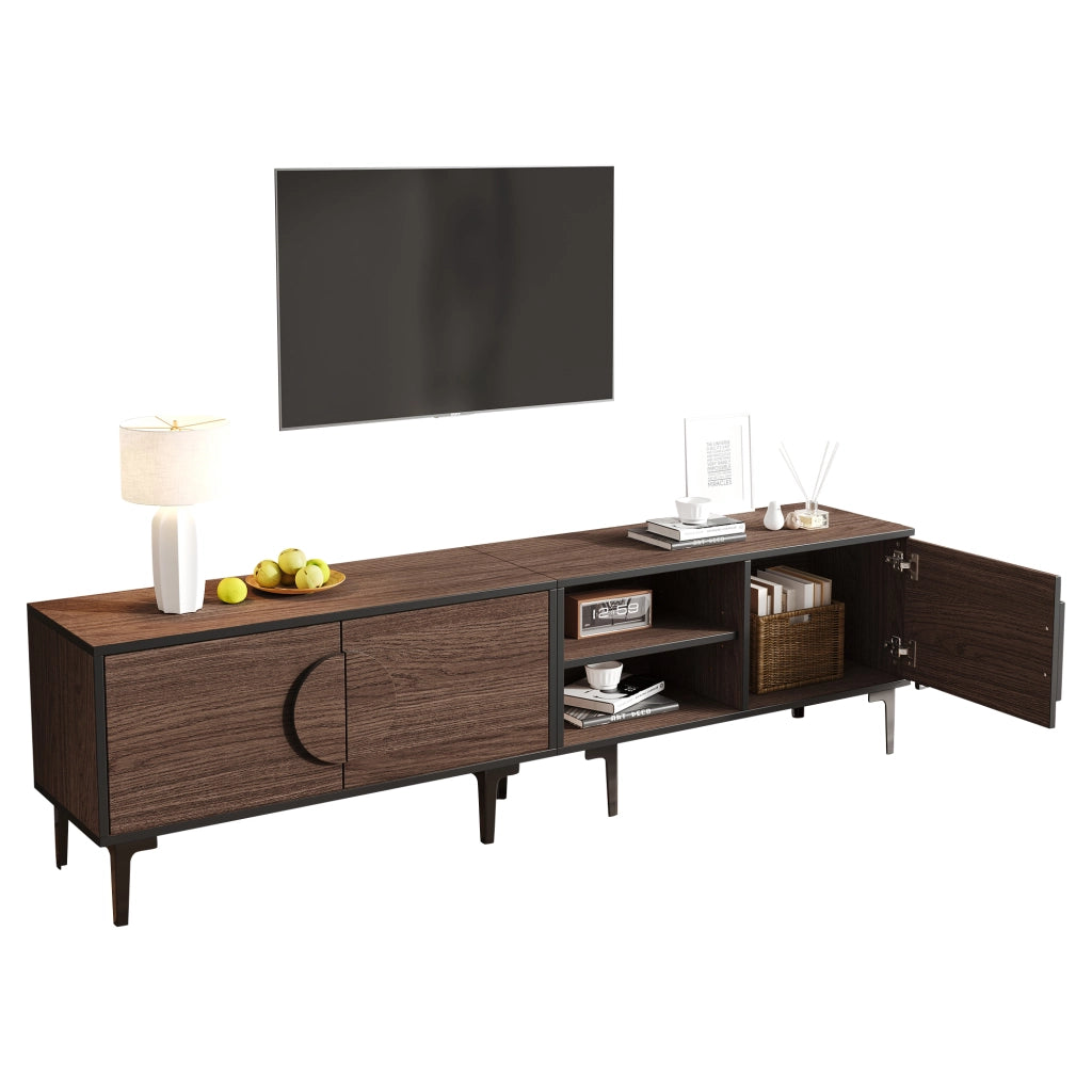 Mobile porta TV con 3 ante e 2 vani aperti per soggiorno in truciolato nero e noce scuro 180 × 35 × 49 cm
