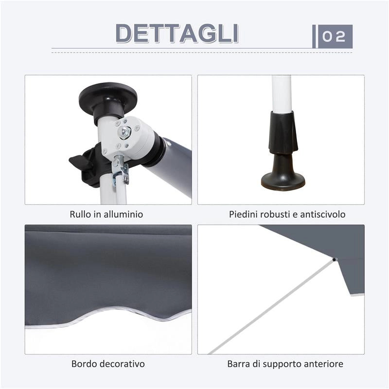 TENDA DA SOLE A BRACCI AVVOLGIBILE CON MANOVELLA E STRUTTURA TELESCOPICA 4X1.2M GRIGIO