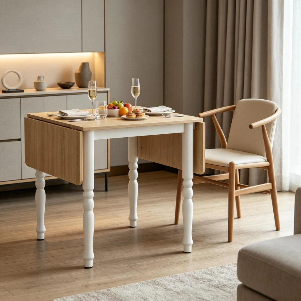 Tavolo da pranzo - pieghevole per 2-6 persone - estraibile 74-134 cm - 2 unità - piedi in acciaio - naturale