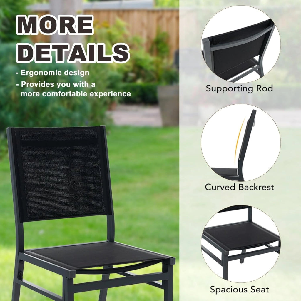 Set di 1 sedie da giardino in tessuto e metallo, per interni ed esterni, sedia da esterno con schienale alto, Desigm Economico, carico di 150 kg, per terrazza, balcone, feste, nero (1)