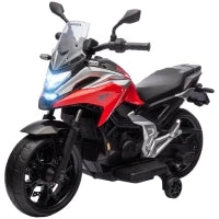 Moto Elettrica per Bambini 3-6 Anni Licenza Honda con Fari, Musica e Rotelle, 107x46x75 cm, Rosso