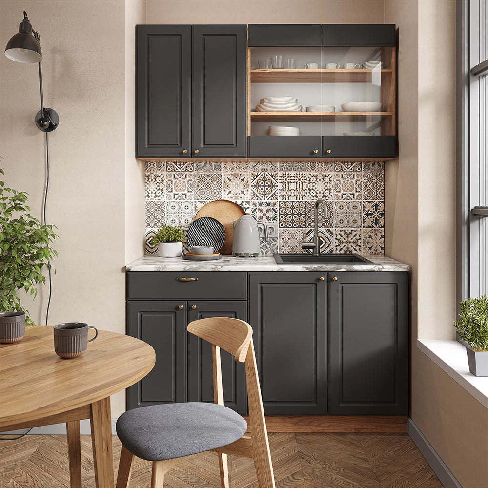 Cucina completa Fame-Line Antracite rustico/Rovere dorato 140 cm, PL Marmo Vicco