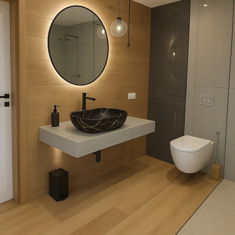 LAVABO DA APPOGGIO NERO OPACO MARMO CON VENE OVAL CERAMICA 46,5x33 CM