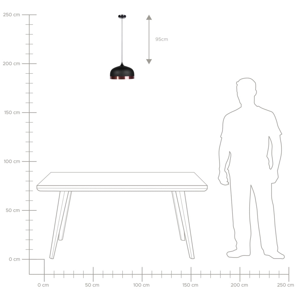 Lampadario Metallo Nero e Rame con Paralume a Campana Design Moderno