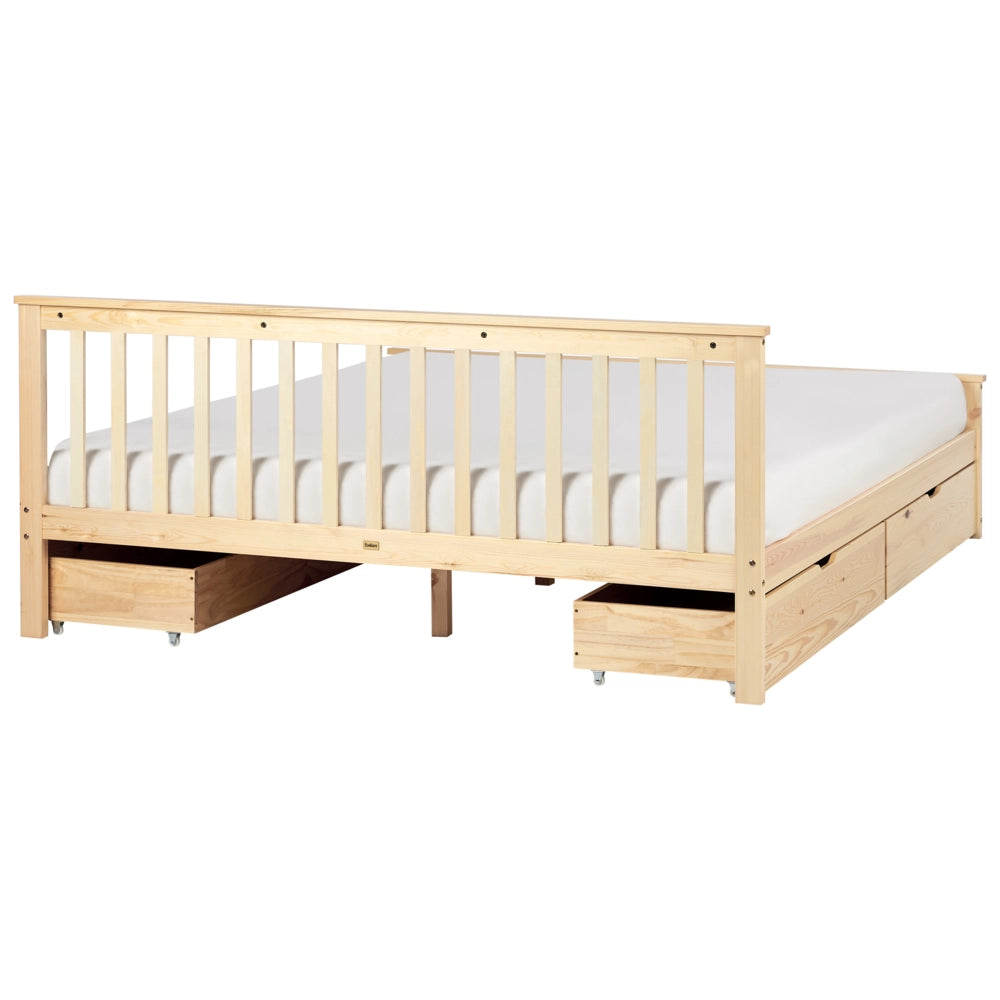 Letto matrimoniale Legno di Pino chiaro con Rete a Doghe con 4 cassetti 180 x 200 cm Testiera a doghe minimalista