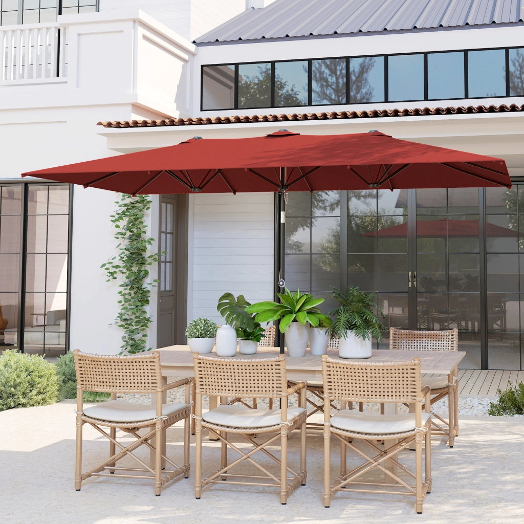 Ombrellone da giardino regolabile in altezza e inclinabile ¨C zephmum ¨C 150x295x170-214 cm rosso vino