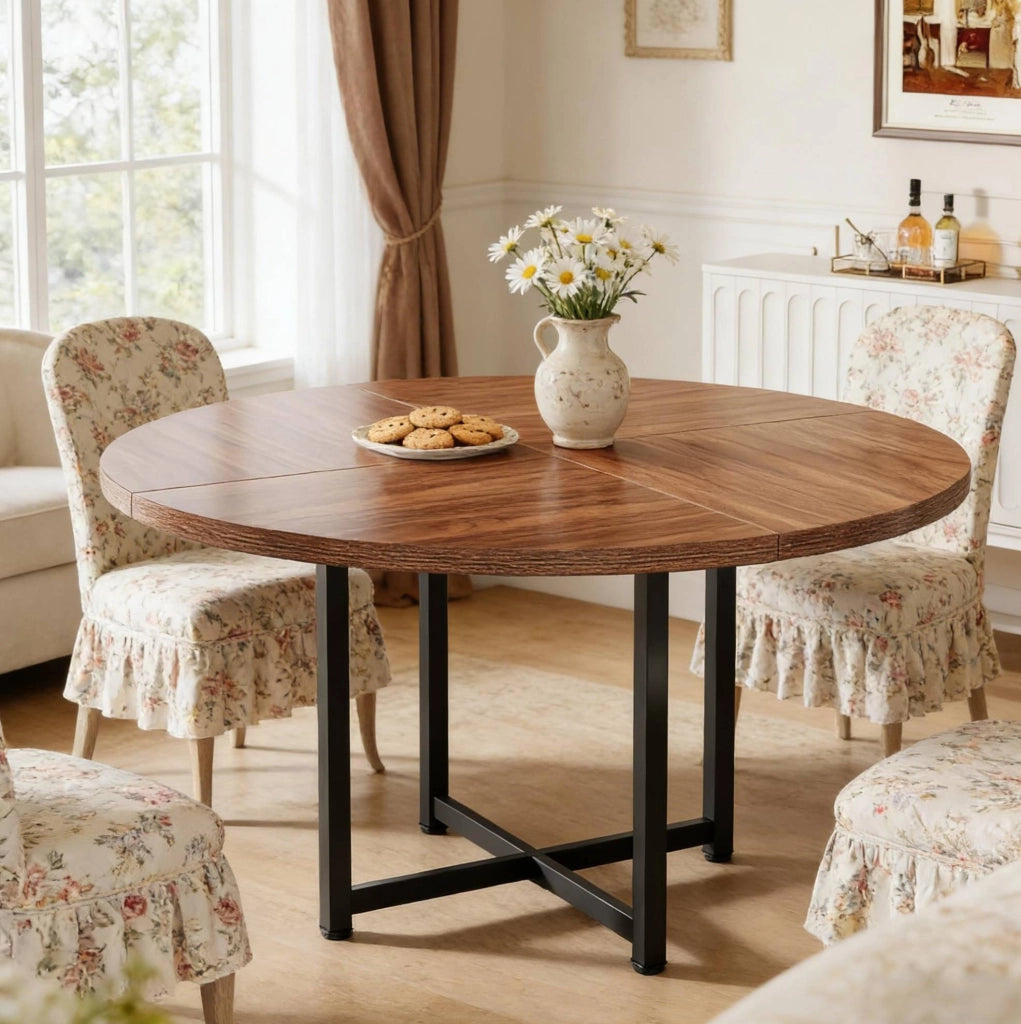 Tavolo da pranzo rotondo 120 cm nero e marrone – stile industriale, 4-6 pers.