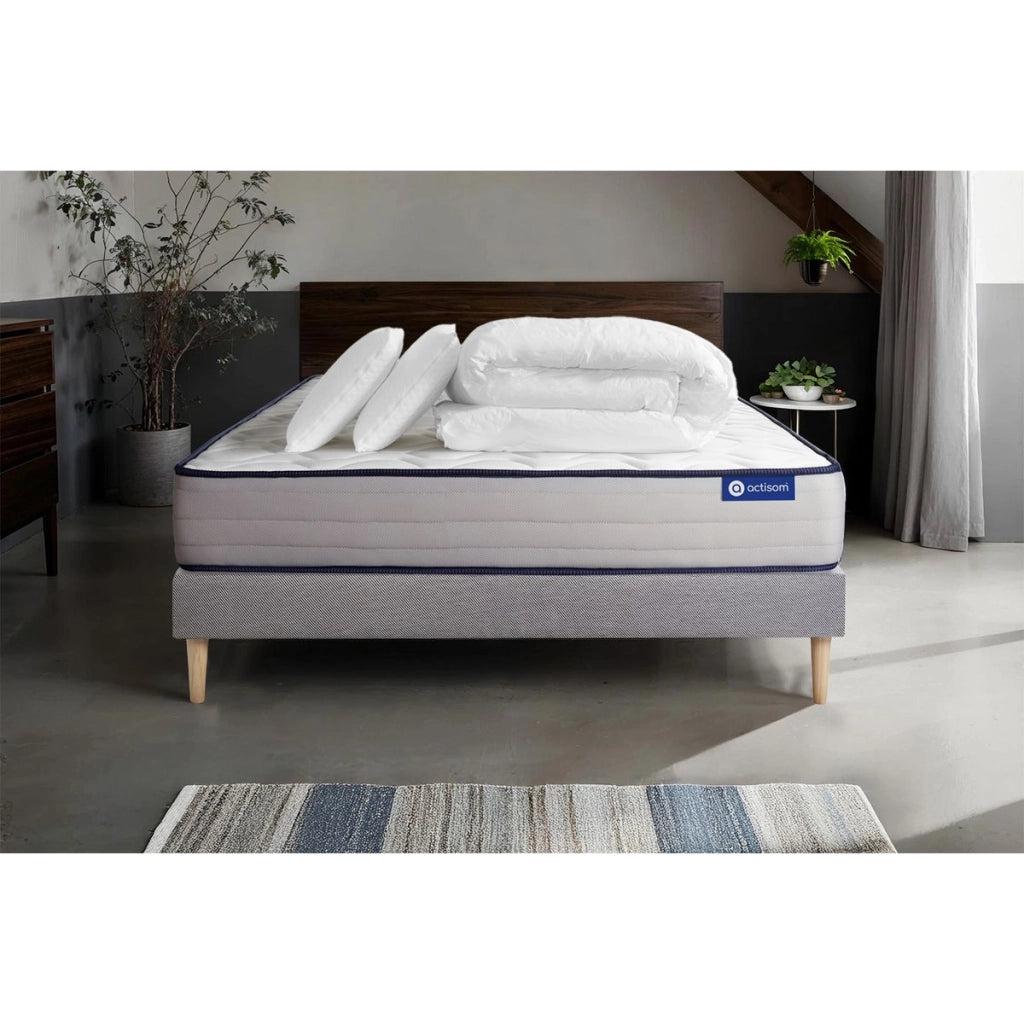 Pacchetto letto completo - Materasso 200x200cm + Box spring con doghe (kit) + 2 cuscini + Piumino - Actimemo Form